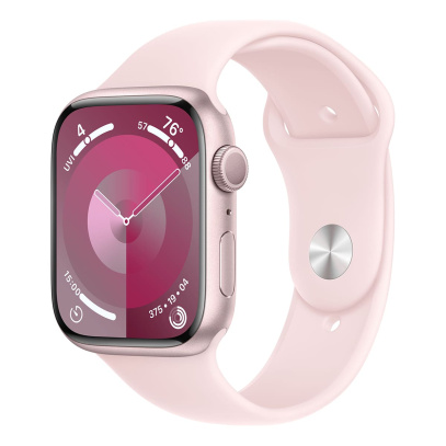 Apple Watch Series 9, 45 мм корпус из алюминия цвета «Pink», ремешок Sport Band размера M/L цвета «Light Pink»
