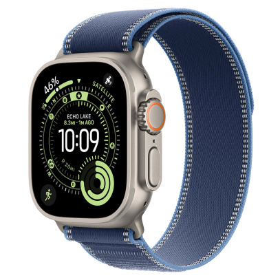 Apple Watch Ultra 3 (2025), 49 мм корпус из титана цвета «Natural», ремешок Trail Loop размера S/M цвета «Blue/Bright Blue»