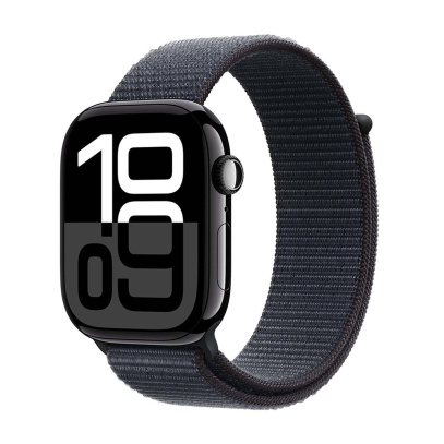 Apple Watch Series 10, 46 мм корпус из алюминия цвета «Jet Black», ремешок Sport Loop цвета «Ink»