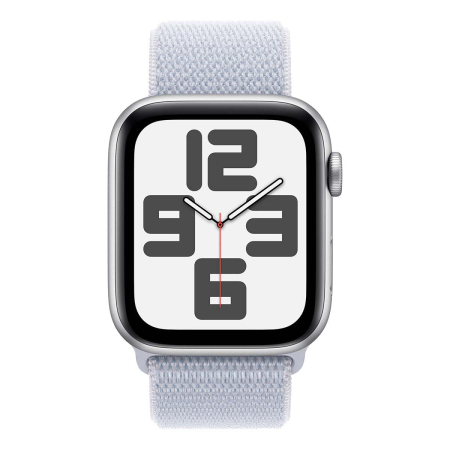 Apple Watch SE (2024), 44 мм корпус из алюминия цвета «Silver», ремешок Sport Loop цвета «Blue Cloud»