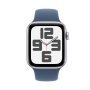 Apple Watch SE (2024), 44 мм корпус из алюминия цвета «Silver», ремешок Sport Band размера S/M цвета «Denim»
