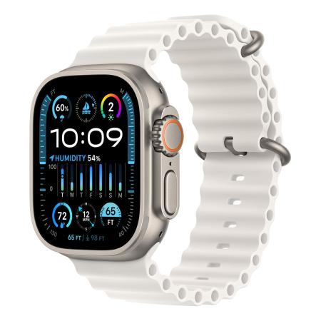 Apple Watch Ultra 2 (2023), 49 мм корпус из титана цвета «Natural», ремешок Ocean Band цвета «White»