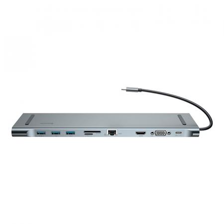Переходник Baseus для MacBook HUB Enjoyment Series (Type-C to USB3.0+HDMI+SD/MMC+TF/Micro+LAN+VGA+PD+AUX) (CATSX-F0G) Deep Grey, темно-серый