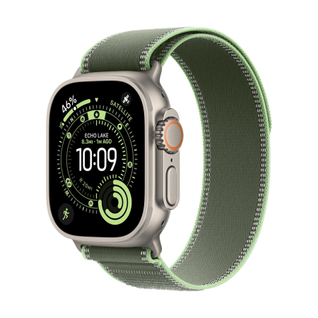 Apple Watch Ultra 3 (2025), 49 мм корпус из титана цвета «Natural», ремешок Trail Loop размера S/M цвета «Green/Neon»